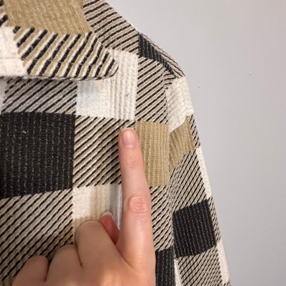 Classic Elements Woman Plaid Flannel Button Shirt Neutral Check 1X Soft Autumn - Picture 7 of 9